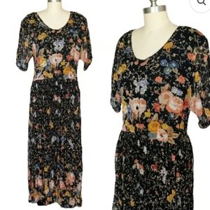 Vintage 90's Pappilon Witchy Whymsigoth Forrest Fairy Floral Black Maxi Dress S